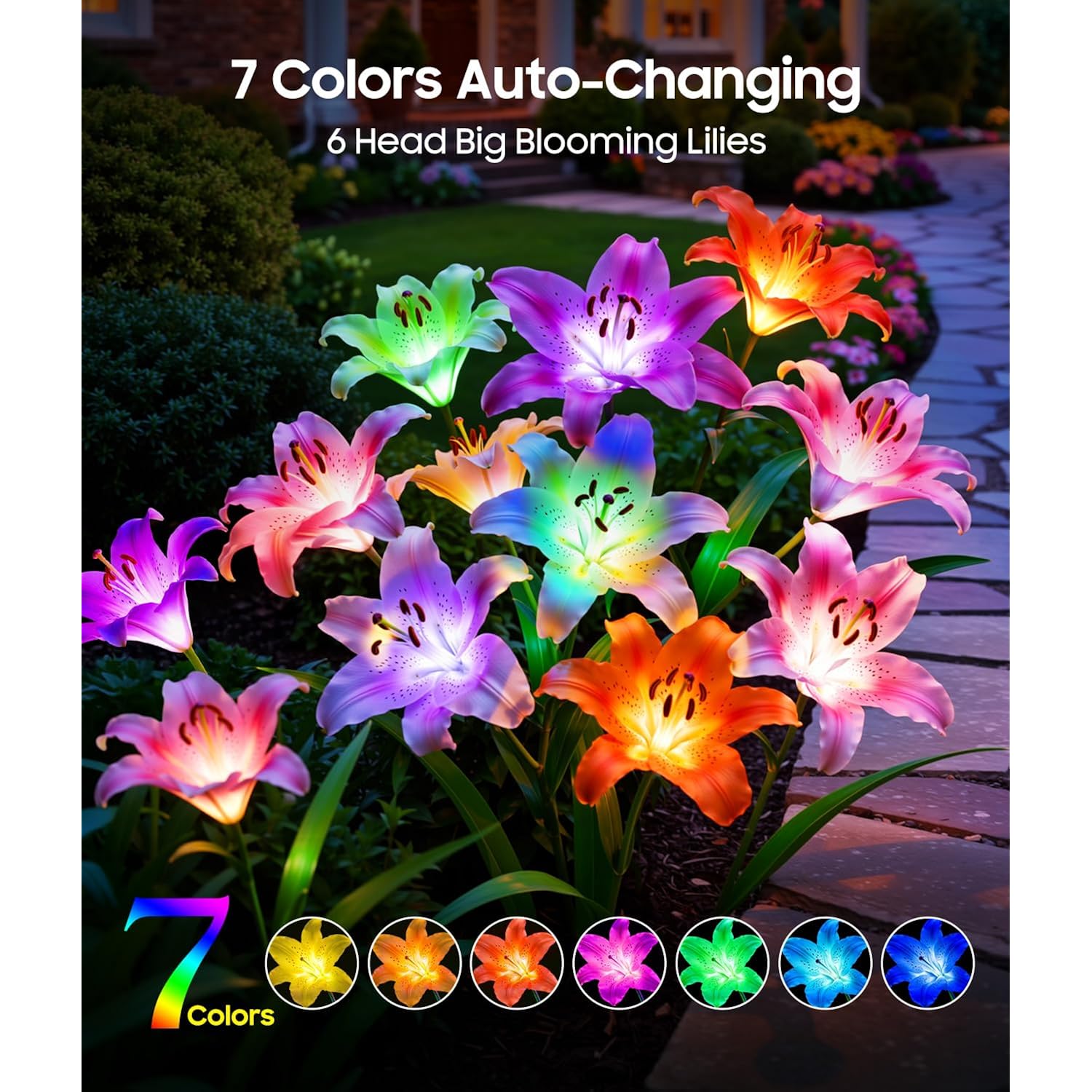 Letmy Solar Garden Lights, 4 Pack Solar Flower Lights With 6 Head Bigger Lily Lights, Ip65 Waterproof Solar Lights Outdoor, Decorative Lights For Garden, Patio, Yard, Flower Bed