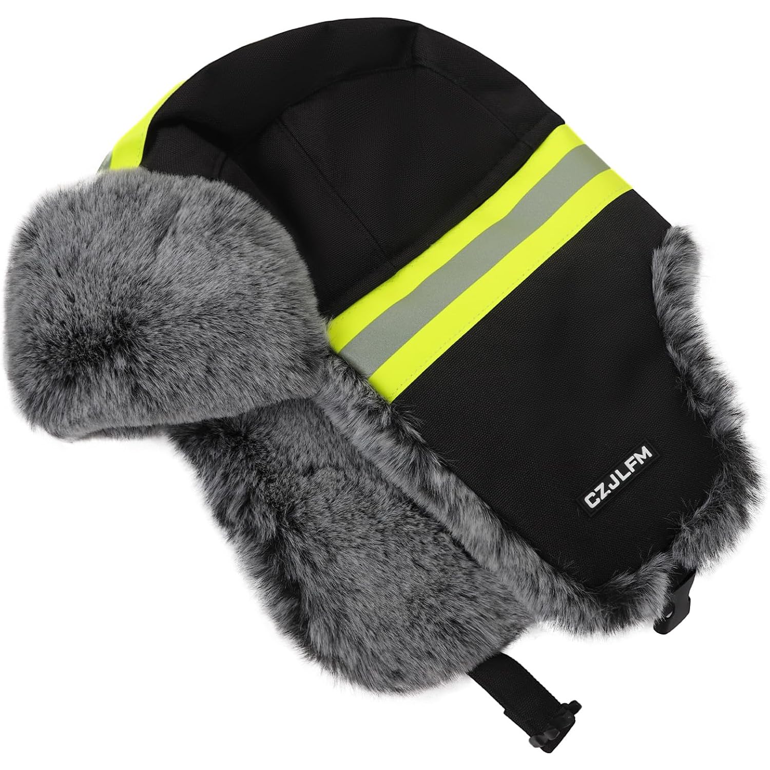 Hi Vis Trapper Hat with Ears Flaps Reflective Strip Trapper Hat Faux Fur Thickened Winter Cold Weather Windproof Skiing Cap
