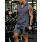 Men'S Workout Hooded Tank Tops Fashion Muscle Zip Up Sleeveless Hooded Slim Fit Gym Cut Off T Shirt
