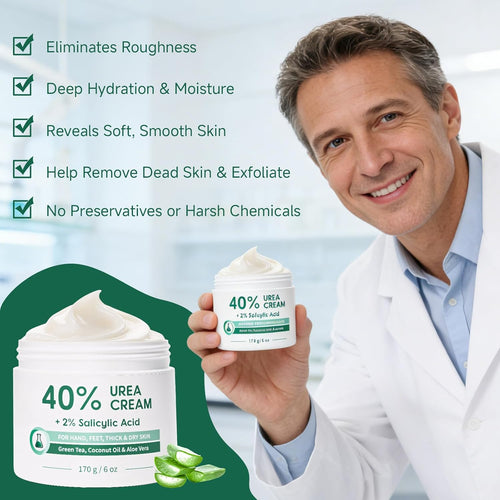 40% Urea Cream for Feet Maximum Strength, Foot Cream for Dry Cracked Heels, Callus Remover with 2% Salicylic Acid, Moisturizer for Hands Elbows Knees Rough Skin
