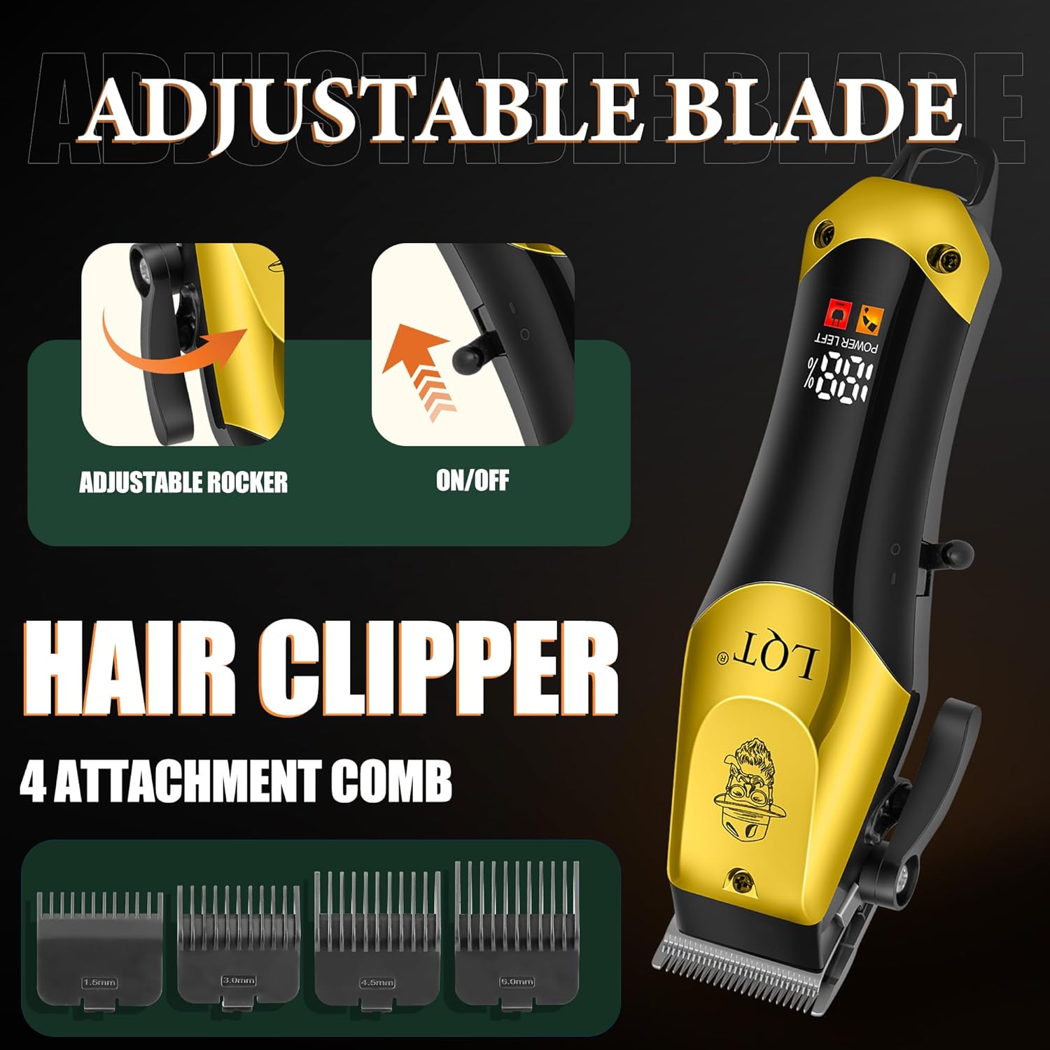 Hair Clippers for Men Professional, Beard Trimmer Kits & Sets, Electric Shavers, Hair Clippers & Trimmer Ceramic T-Blade, for Barber, Father Gifts for Men (Gold)
