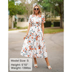 Zesica Women'S 2026 Summer Spring Floral Boho Maxi Dresses Casual Short Sleeve V Neck A Line Flowy Beach Vacation Dress