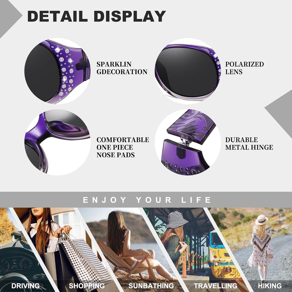 Polarized Sunglasses For Women, Rhinestone Wrap Around Sunglasses With Uv400 Protection