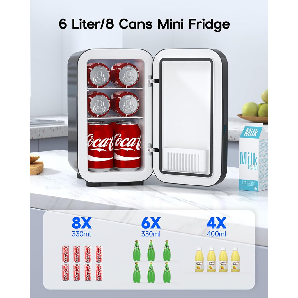 BEICHEN Mini Fridge, 6 Liter / 8 Can Small Refrigerator for Bedroom, Car, Office & Dorm, 110V AC/DC Portable Thermoelectric Cooler & Warmer for Skincare, Food, Drinks, Black