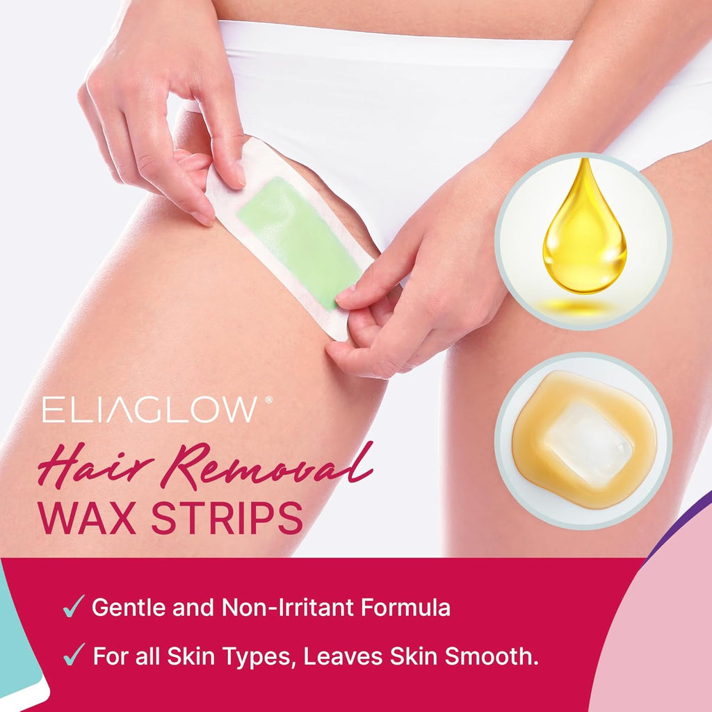 60 PCS Wax Strips for Hair Removal: 40 Body & 20 Facial Hair Removal for Women - Waxing Kit for Women, Face, Eyebrow, Arms, Legs, Chest, Back, Bikini/Brazilian Waxing Strips & 4 Calming Oil Wipes
