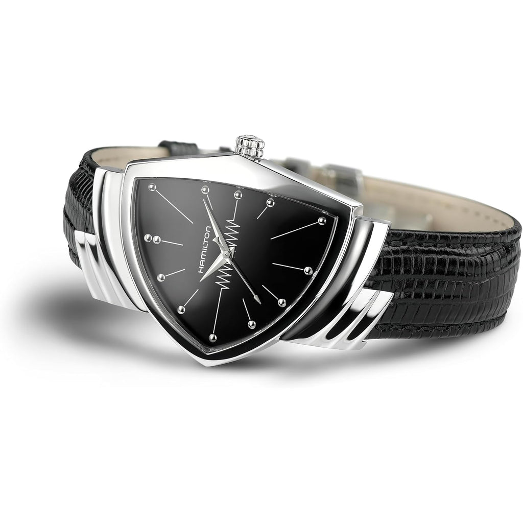 Hamilton Ventura Swiss Quartz Men'S Watch, 32Mm X 50Mm Stainless Steel Case, Swiss Made, Black Dial Analog Wrist Watch For Men, 50M Waterproof, Mineral Crystal