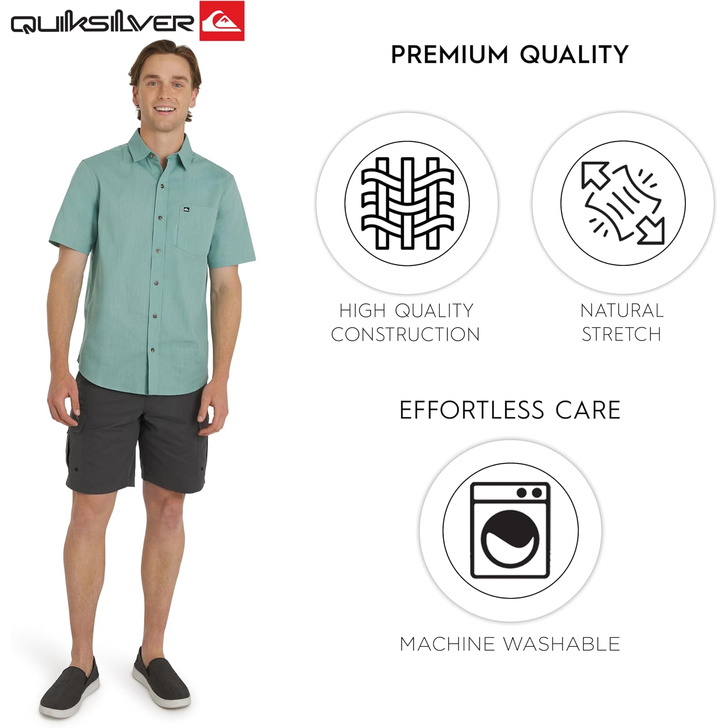 Quiksilver Men'S Regular Fit Premium Cotton Woven Short Sleeve Button Up Casual Shirt