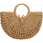 Yyw Straw Bags For Women,Hand-Woven Straw Top-Handle Bag With Round Ring Handle Summer Beach Rattan Tote Handbag