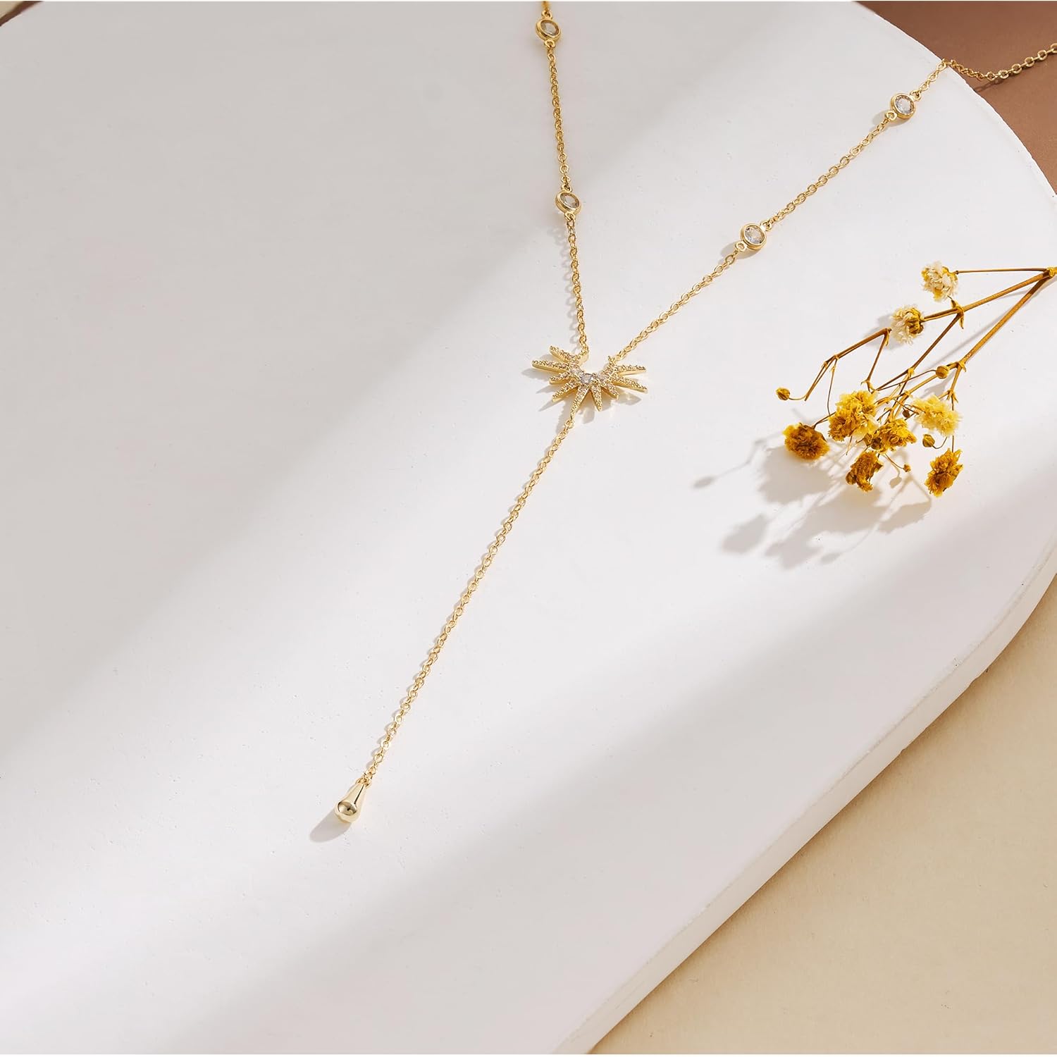 Lariat Long Necklace for Women Trendy Layered Y Necklace Dainty Pendant Drop Dangle Necklace Y-Shaped Necklace Simple CZ Necklace for Women Jewelry