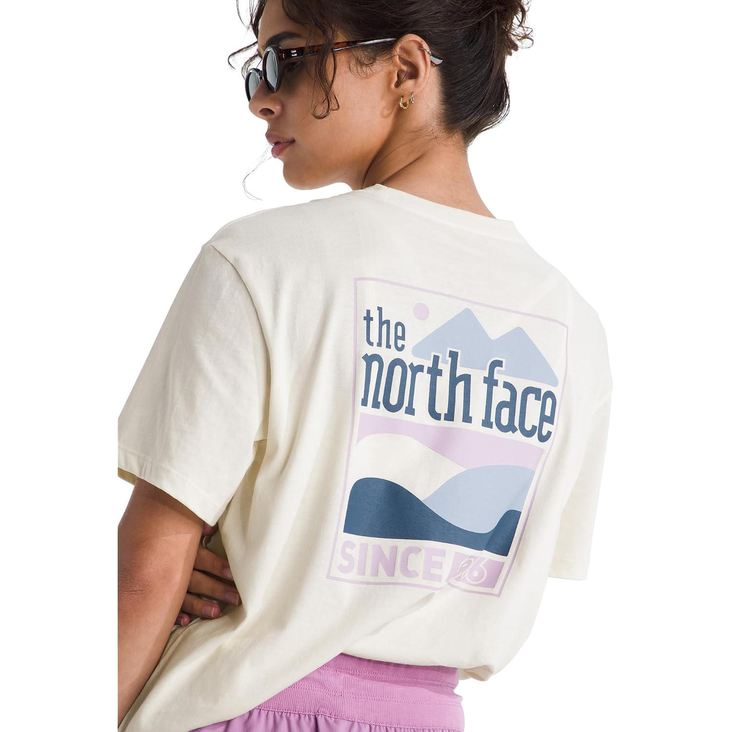 The North Face Women's Exploring Since '66 Relaxed Short Sleeve Tee - Casual Graphic T-Shirt, Regular Fit, Cotton Fabric White Dune
