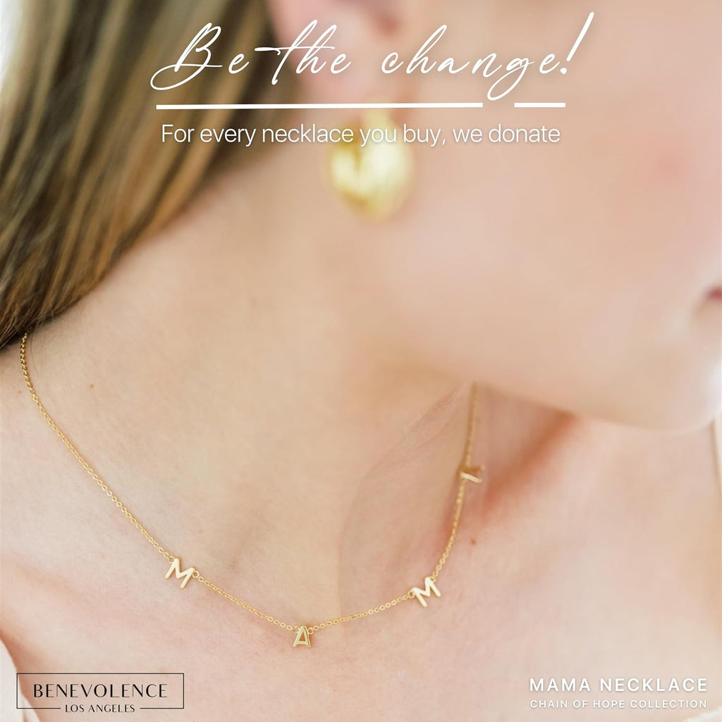 Benevolence LA Mama Necklace, Gold Dipped Fashion Jewelry | Gifts for New Mom | Gold Mom Necklace | Birthday Gifts | Travel Accessories for Women, Designed in California