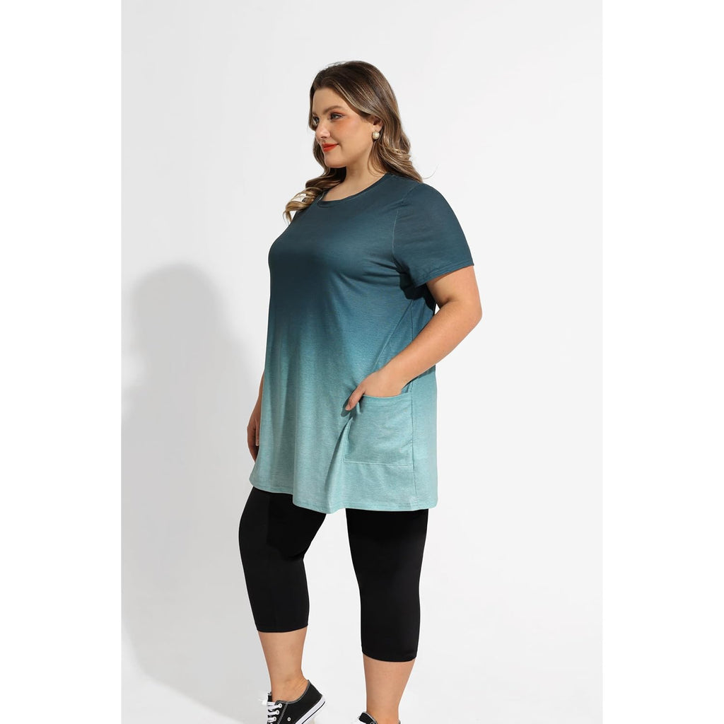 Ritera Plus Size Tops For Women Long Tunic Tops Summer Long Shirts Short Sleeve Spring Tops With Pockets For Leggings Xl-5Xl