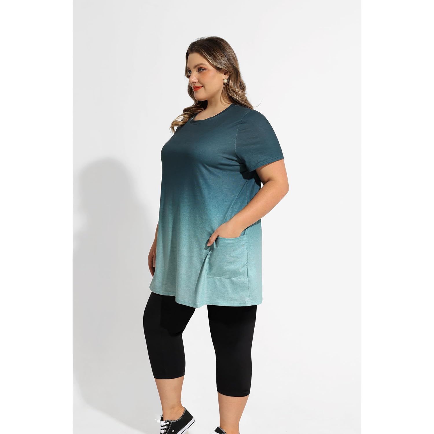 Ritera Plus Size Tops For Women Long Tunic Tops Summer Long Shirts Short Sleeve Spring Tops With Pockets For Leggings Xl-5Xl