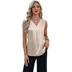 Womens Tank Tops V Neck Silk Satin Camisole Pleated Sleeveless Blouses Dressy Casual Business Summer Basic Tank Shirt