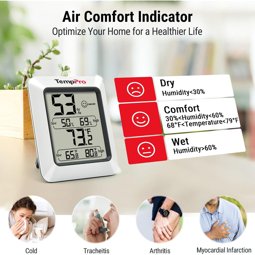 Temppro Tp50 Digital Hygrometer Indoor Thermometer Room Thermometer And Humidity Gauge With Temperature Humidity Monitor(Previously Thermopro)