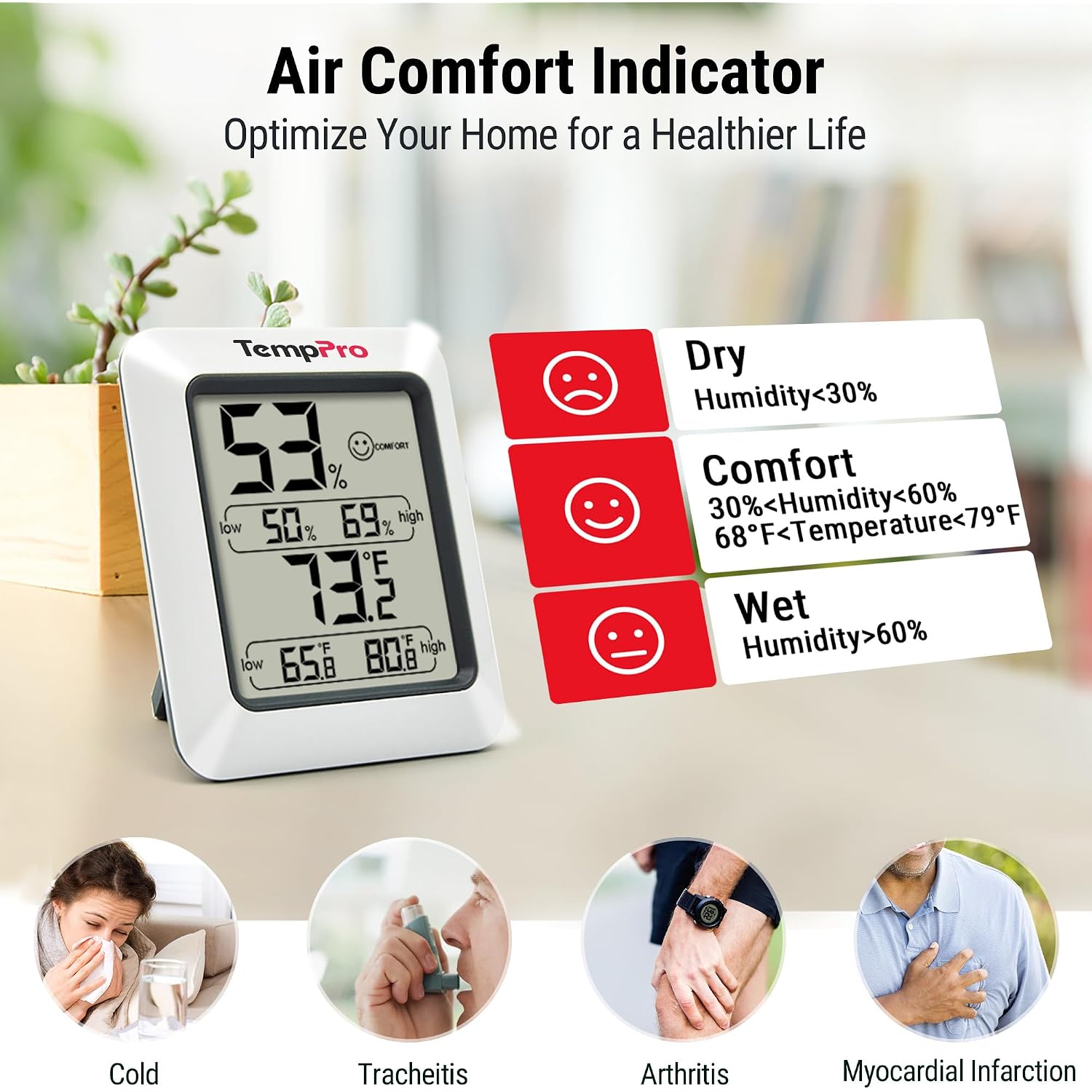 Temppro Tp50 Digital Hygrometer Indoor Thermometer Room Thermometer And Humidity Gauge With Temperature Humidity Monitor(Previously Thermopro)