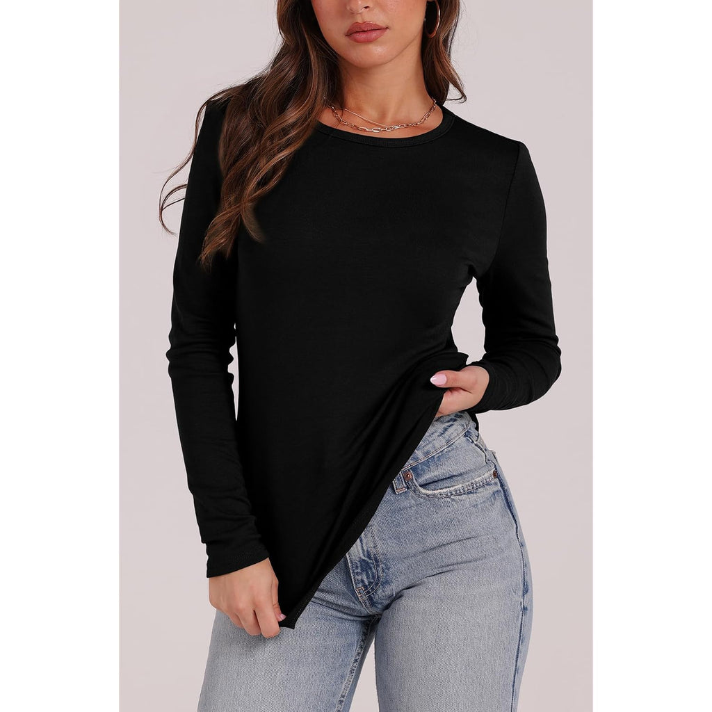 Wiholl Long Sleeve Thermal Shirt For Women Light Fleece Tops Spring 2026 Crew Neck Casual Basic T-Shirts