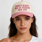 Vintage Canvas Embroidery Funny Hats Put It On My Husband's Tab Hat Adjustable Baseball Cap for Men Women Don't Hate Me It Turns Me on Pink