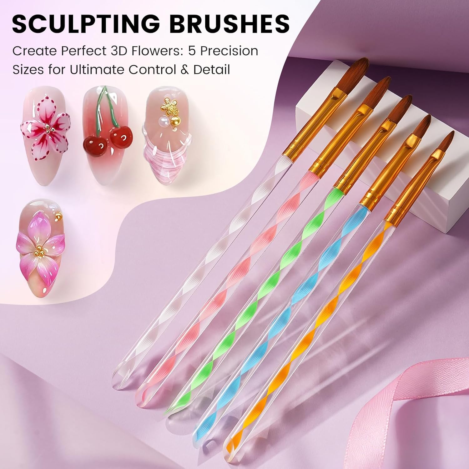 38Pcs Nail Art Brushes Set: Nail Art Tools with Nail Stand Holder, 15Pcs Nail Design Brushes, 5Pcs Dotting Tools, 5Pcs Sculpting Brushes, Resin Palette, Nail File for Painting Nails