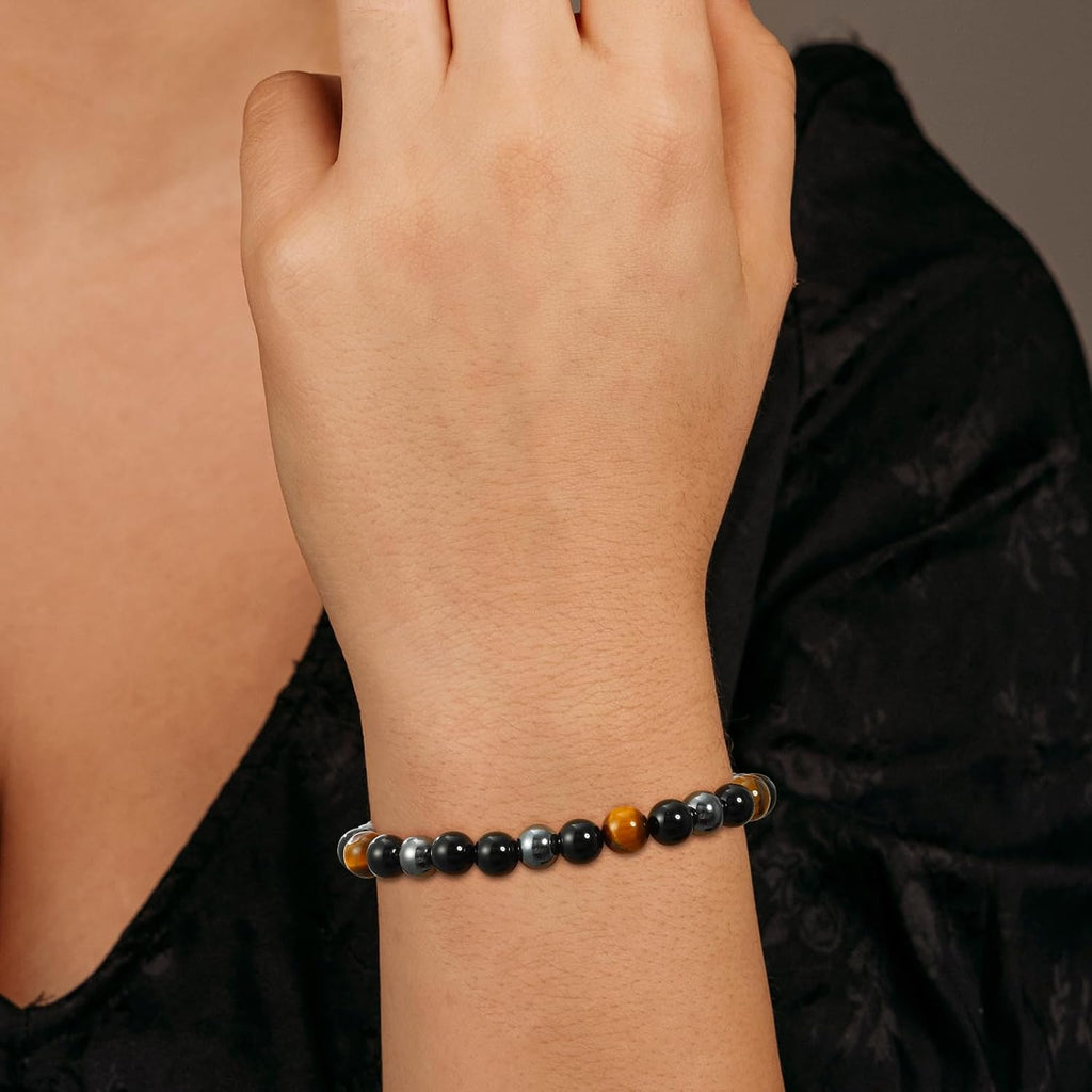 Gnamy Healing Crystal Bracelet for Women, Natural Stone Beaded Healing Crystal Bracelet Triple Protection Stress Relief Beads Jewelry Birthday Gifts Jewelry for Her