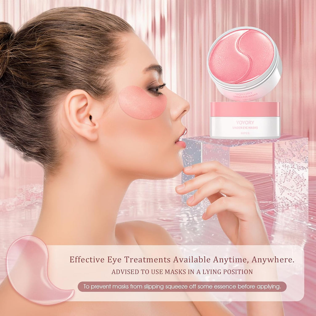 Under Eye Patches Masks - For Fine Lines With Collagen And Hyaluronic Acid, Dark Circles,Eye Bags,And Fade Wrinkles, Puffiness Smoothing Skin Care Treatment For Women And Men, (60 Pcs) Pink