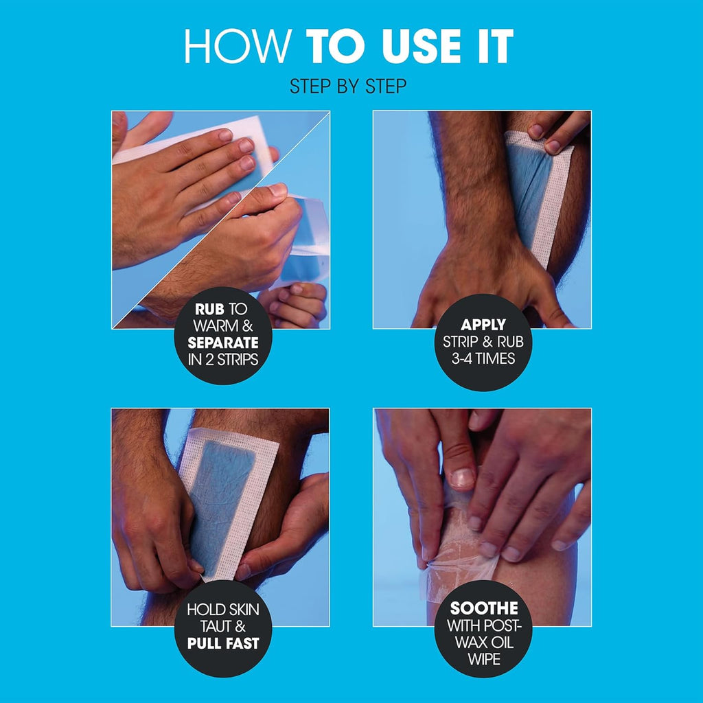 Nad's For Men Body Wax Strips - Wax Hair Removal For Men - At Home Waxing Kit With Waxing Strips + 2 Calming Oil Wipes, 20 Count (Pack of 1)