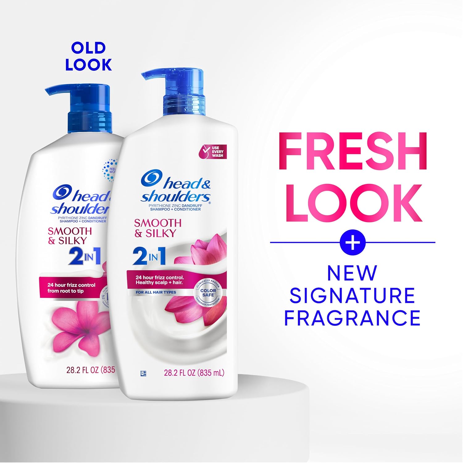 Head & Shoulders Anti-Dandruff Shampoo And Conditioner With 1% Pyrithione Zinc, Smooth & Silky 2 In 1, 24-Hour Frizz Control, Soothes Dry & Itchy Scalp, Leaves Hair Healthy, Shiny & Smooth, 28.2 Fl Oz