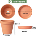 Orceler 6 Inch Terracotta & Clay Pots For Plants With Saucer, Medium Terra Cotta Plant Pots With Drainage Hole, Flowerpot With Tray, Terracotta Pot For Indoor Outdoor Plant - Pack Of 4 Planters