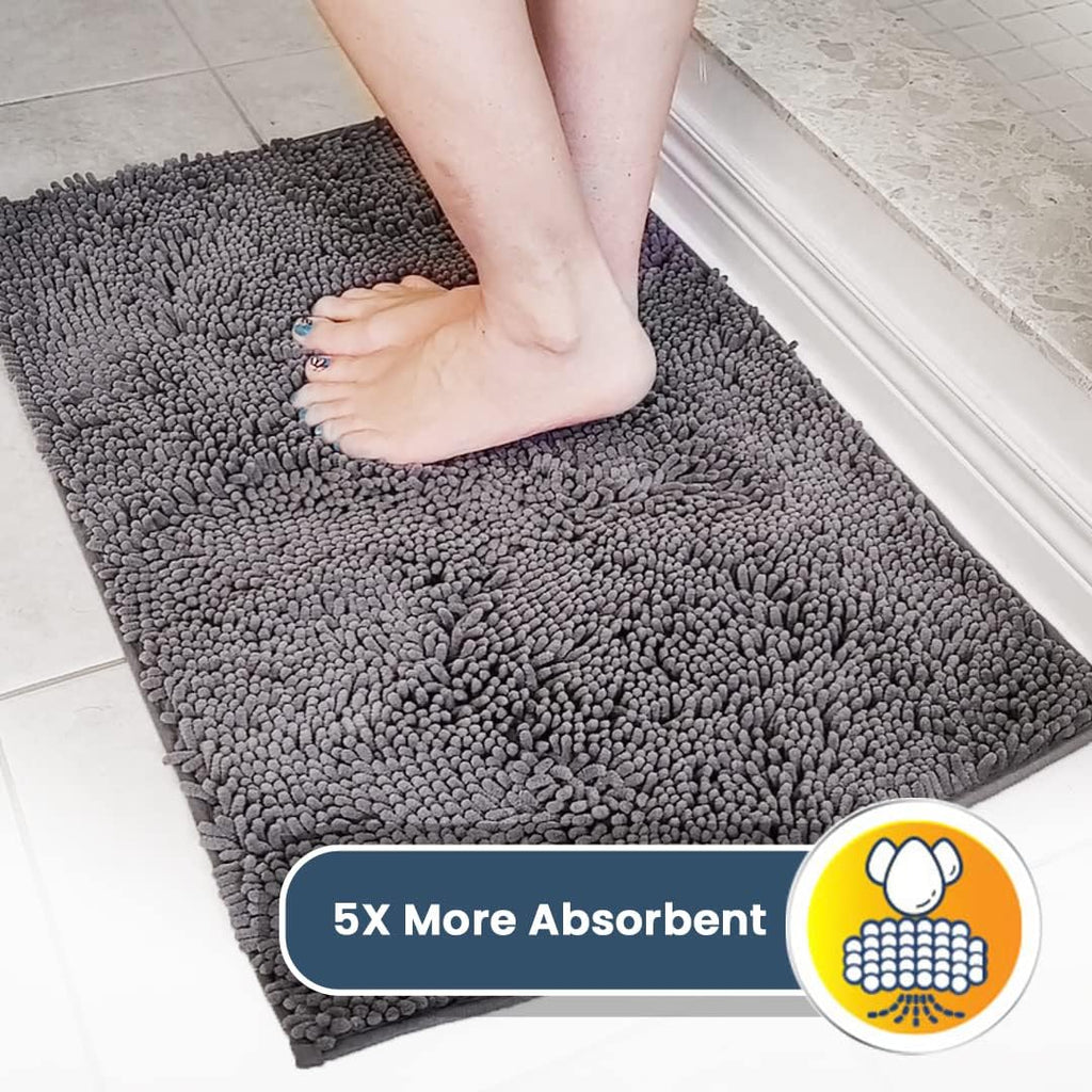 Muddy Mat® | Super Water Absorbent Door Mat Indoor, Microfiber Quick Dry Chenille Entryway Rug, Slip Resistant Front Door Mat, Indoor Mats For Entryway, Machine Washable Pet Rug, Grey 30"X19"