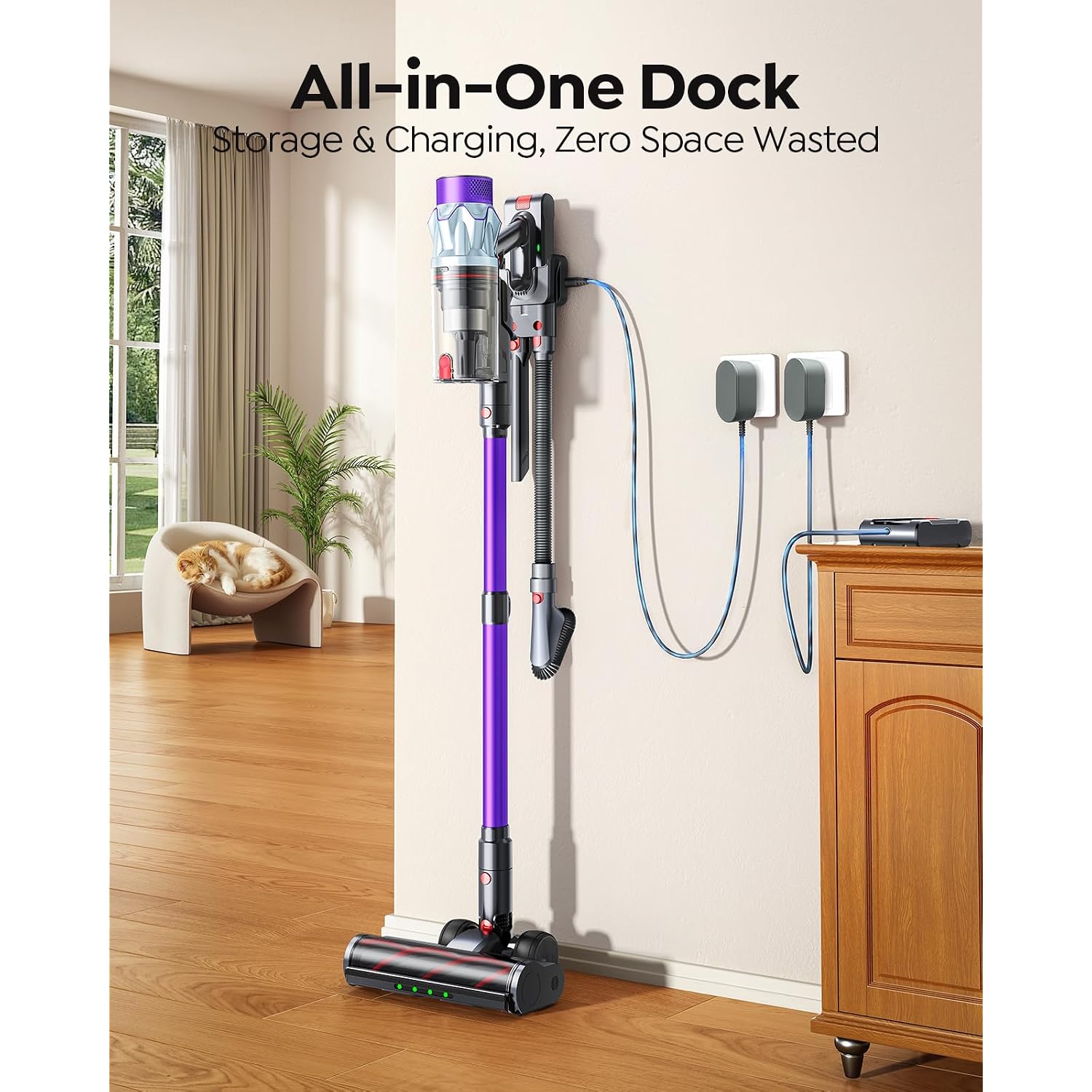 Cordless Vacuum Cleaner 70Min/650W/55Kpa, Self-Standing Vacuum Cleaners For Home With 3.3Ft Hose & Auto Mode, Wall Mount Charging, Stick Vacuums With Fragrance, Dust-Scraper For Hardwood Floor/Car/Pet