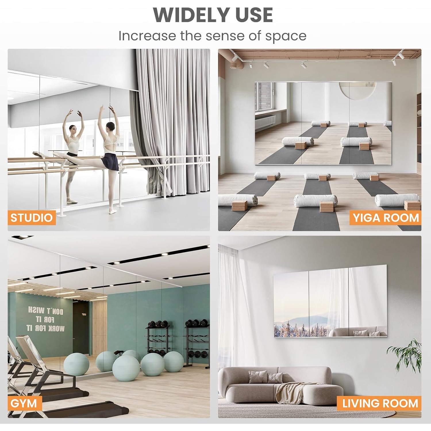 Home Gym Mirror, 48X24 Inch(Each)-2Pack Large Frameless Tempered Glass Full Body Wall Mounted For Yoga, Exercise, Dance Studio