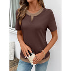 SHEWIN Womens Tops Casual Crewneck Color Block Short Sleeve Mock Double Layer T-Shirt Summer Outfits for Women 2026