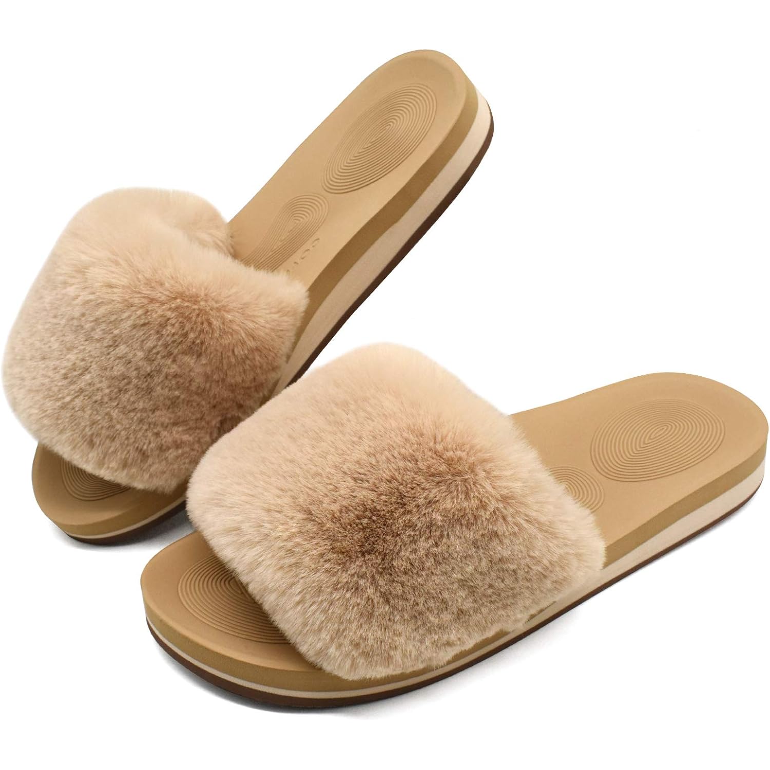 Coface Fuzzy Womens Slippers With Arch Support Open Toe Orthopedic Fur Slipper Indoor Outdoor