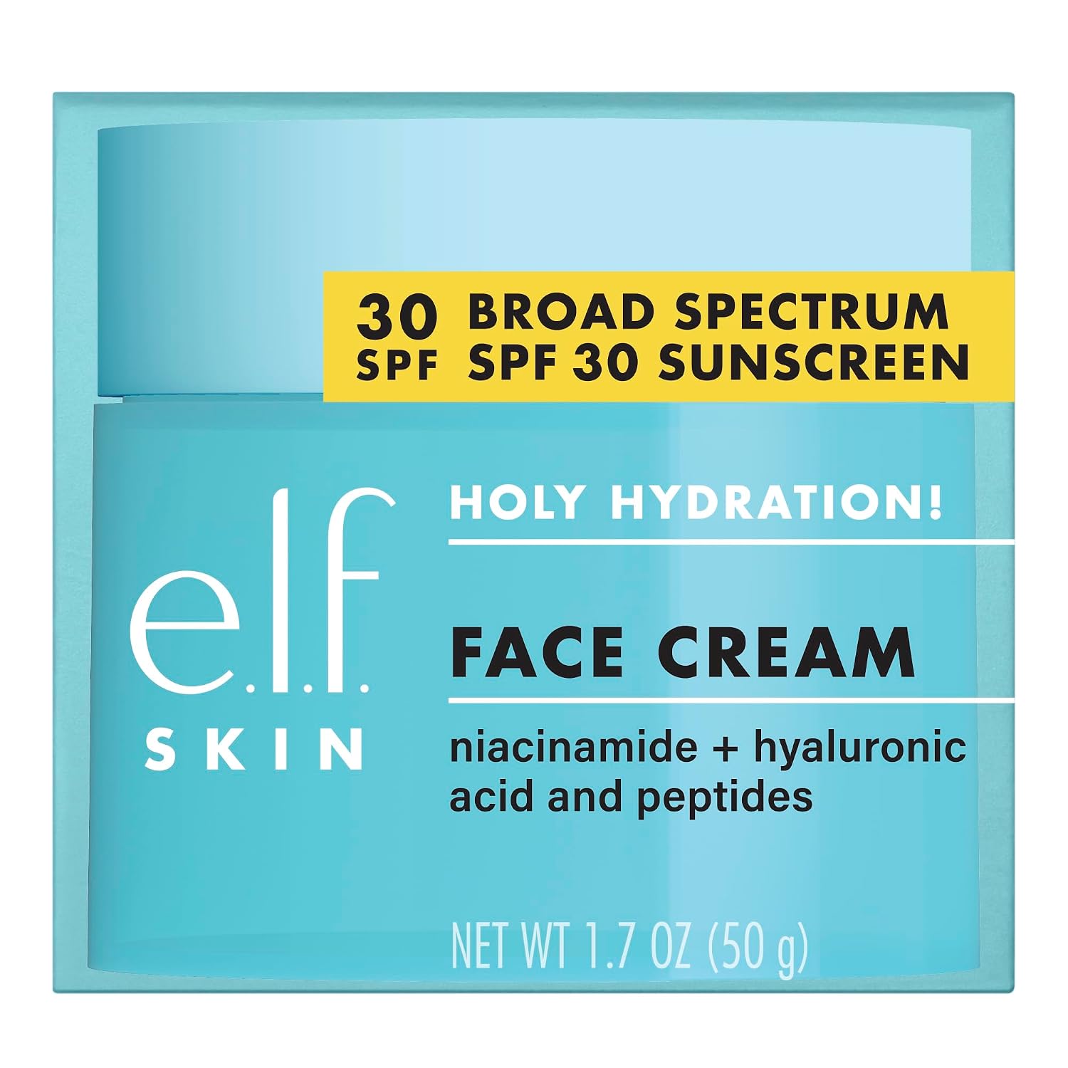 E.L.F. Skin Holy Hydration! Face Cream Broad Spectrum Spf 30 Sunscreen Moisturizer, Made With Hyaluronic Acid, Niacinamide & Peptides, Lightweight Daily Protection, 1.7 Oz