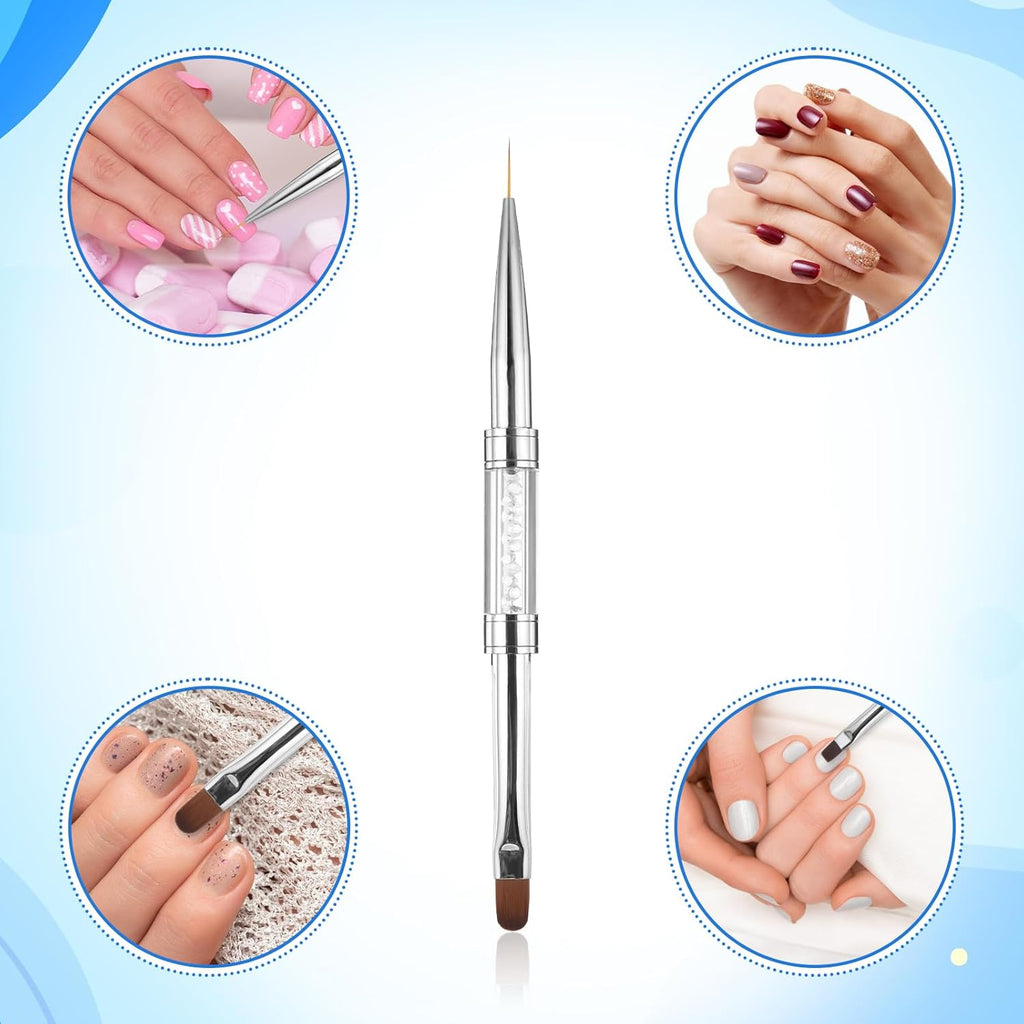 JJUNW 2 Pcs Double Ended Nail Builder Gel Brush, French Tip Brush Hard Gel for Nails, Brush Liner Brush Nails Hard Gel for Design Nails Professional Nail Art(White)
