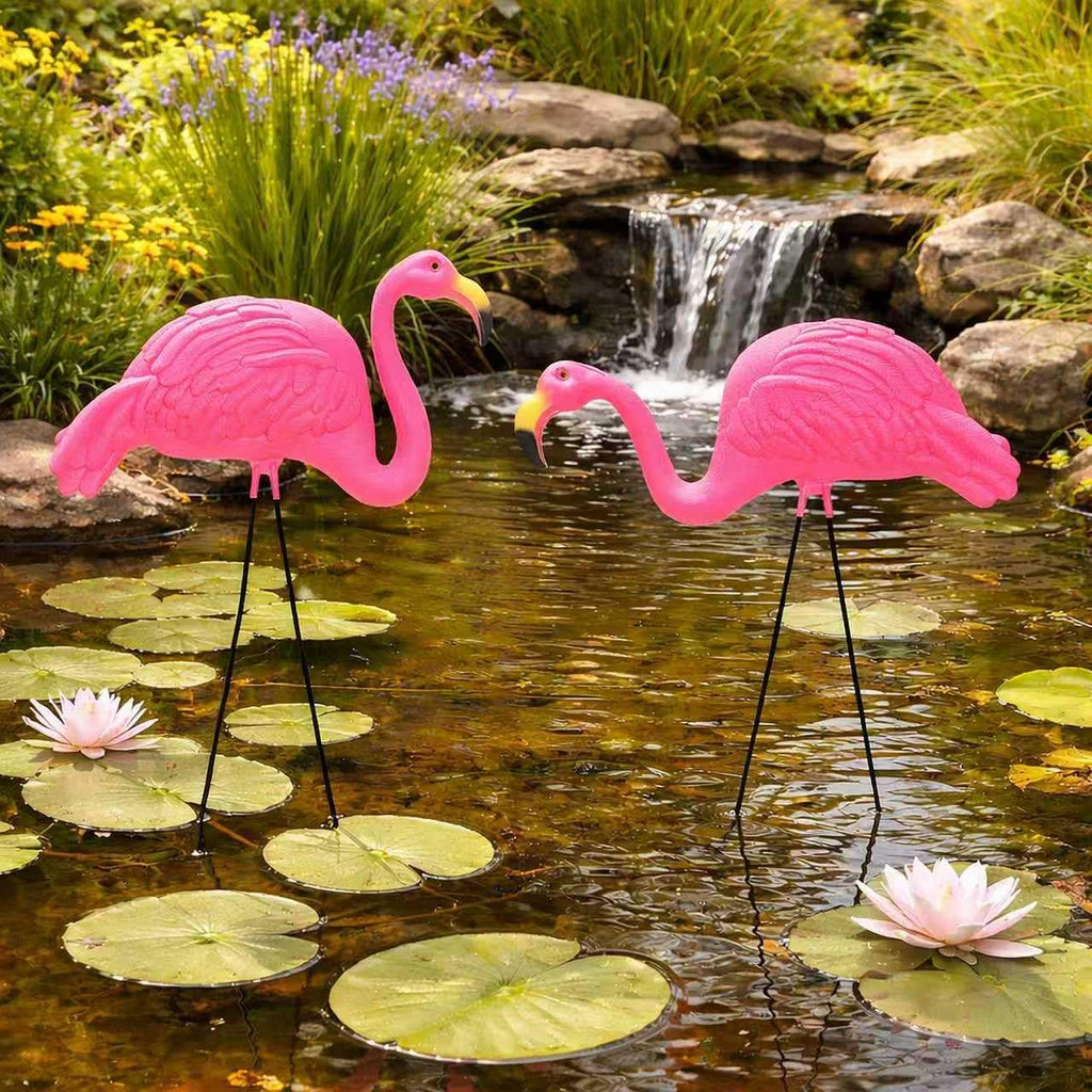 Pink Flamingos Yard Decorations - 2 Pack Extra Large 24" Tall Plastic Flamingo Statue W/Metal Stakes - Lawn Ornaments & Garden Decor For Outdoor Parties
