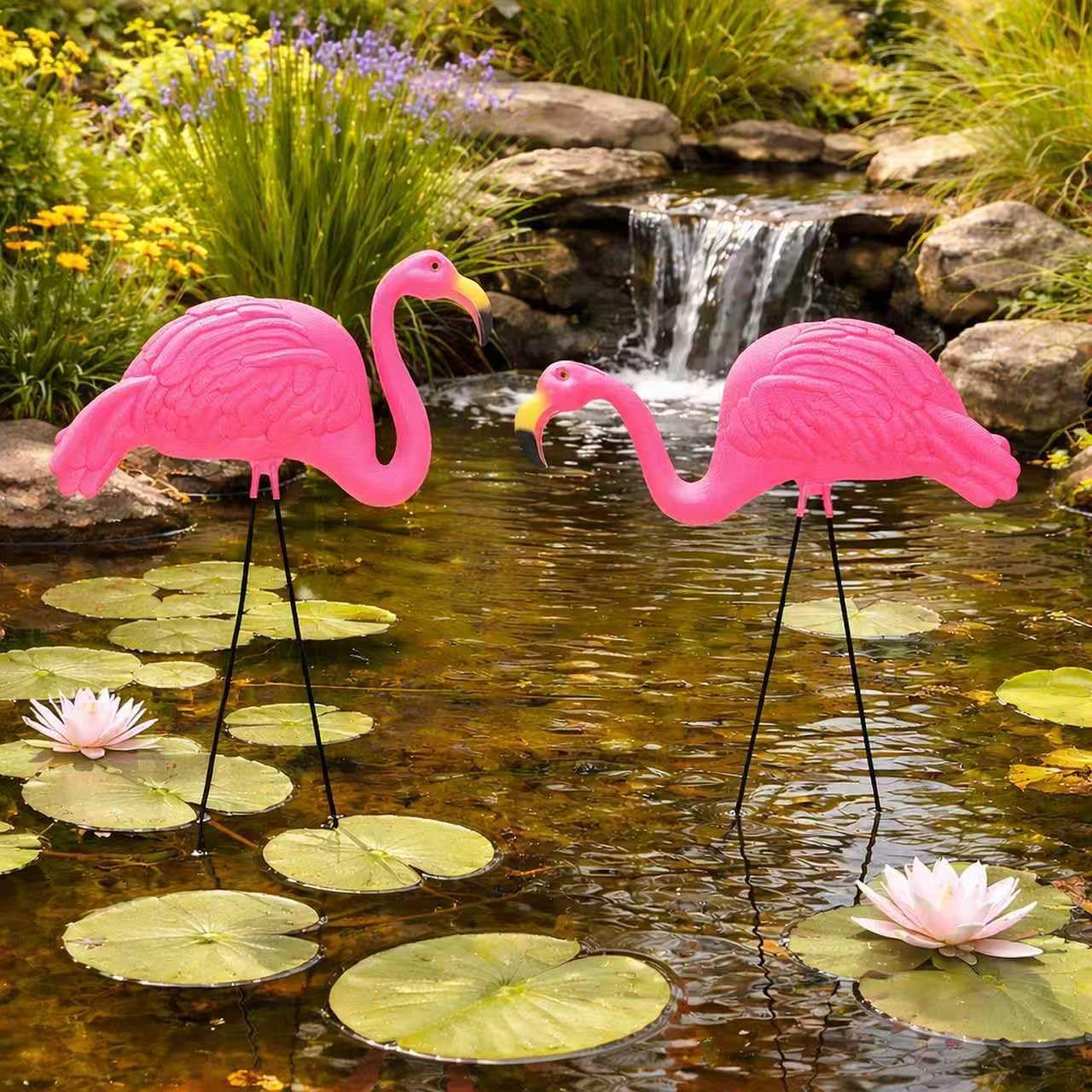Pink Flamingos Yard Decorations - 2 Pack Extra Large 24" Tall Plastic Flamingo Statue W/Metal Stakes - Lawn Ornaments & Garden Decor For Outdoor Parties