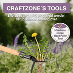 Weed Puller Stand Up Weed Puller Tool With Wooden Long Handle Foot Platform Design 4-Claw Steel Head & Removable 3-Section Pole Garden Tools-Easily Remove Weeds Without Bending Or Kneeling