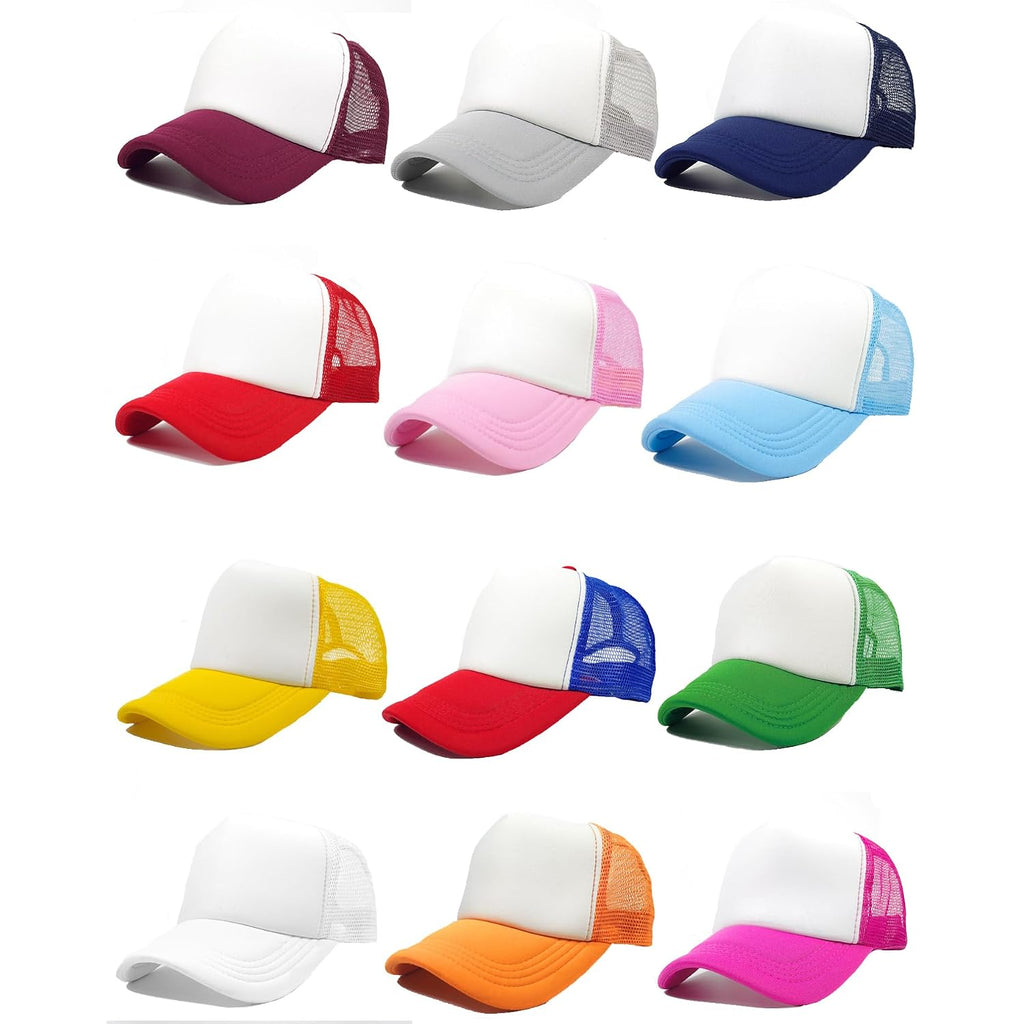 12 Pack Sublimation Hats for Men Blank Trucker Hats Bulk Snapback Mesh Women Baseball Caps DIY Custom 18 Colors 12-pcs Multi 1