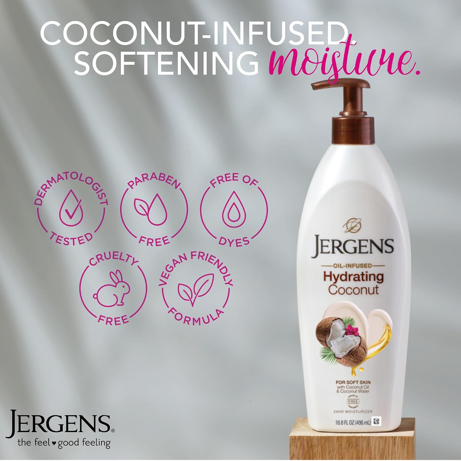 Jergens Hydrating Coconut Body Lotion For Dry To Extra Dry Skin, Moisturizer That Instantly Hydrates Skin With Coconut Oil, Dermatologist Tested, 16.8 Oz