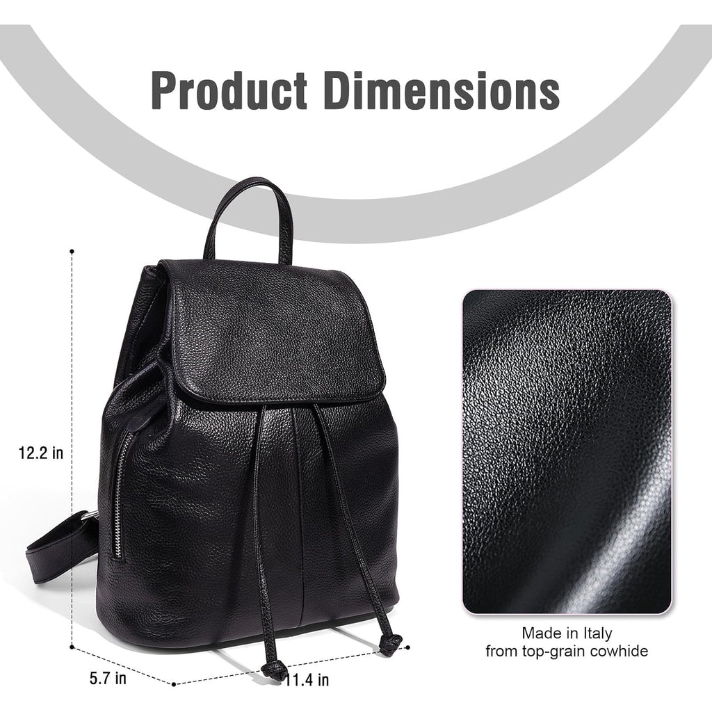 Boyatu Leather Backpack Purse For Women Fashion Design Ladies Shoulder Bag | Full-Grain Leather | Work Commuter & City Travel | Fashion Rfid Pocket Bag | Compact Everyday Essentials (Black)