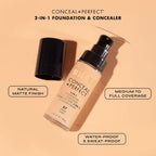 Milani Conceal + Perfect 2-In-1 Foundation + Concealer For A Flawless Complexion, Under Eye Corrector, Cover Redness And Imperfections, Waterproof And Sweatproof - 03-Light Beige