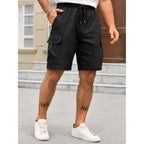 Runcati Mens Cargo Shorts Elastic Waist Drawstring Lightweight Shorts Summer Hiking Casual Shorts With Pockets No Lining