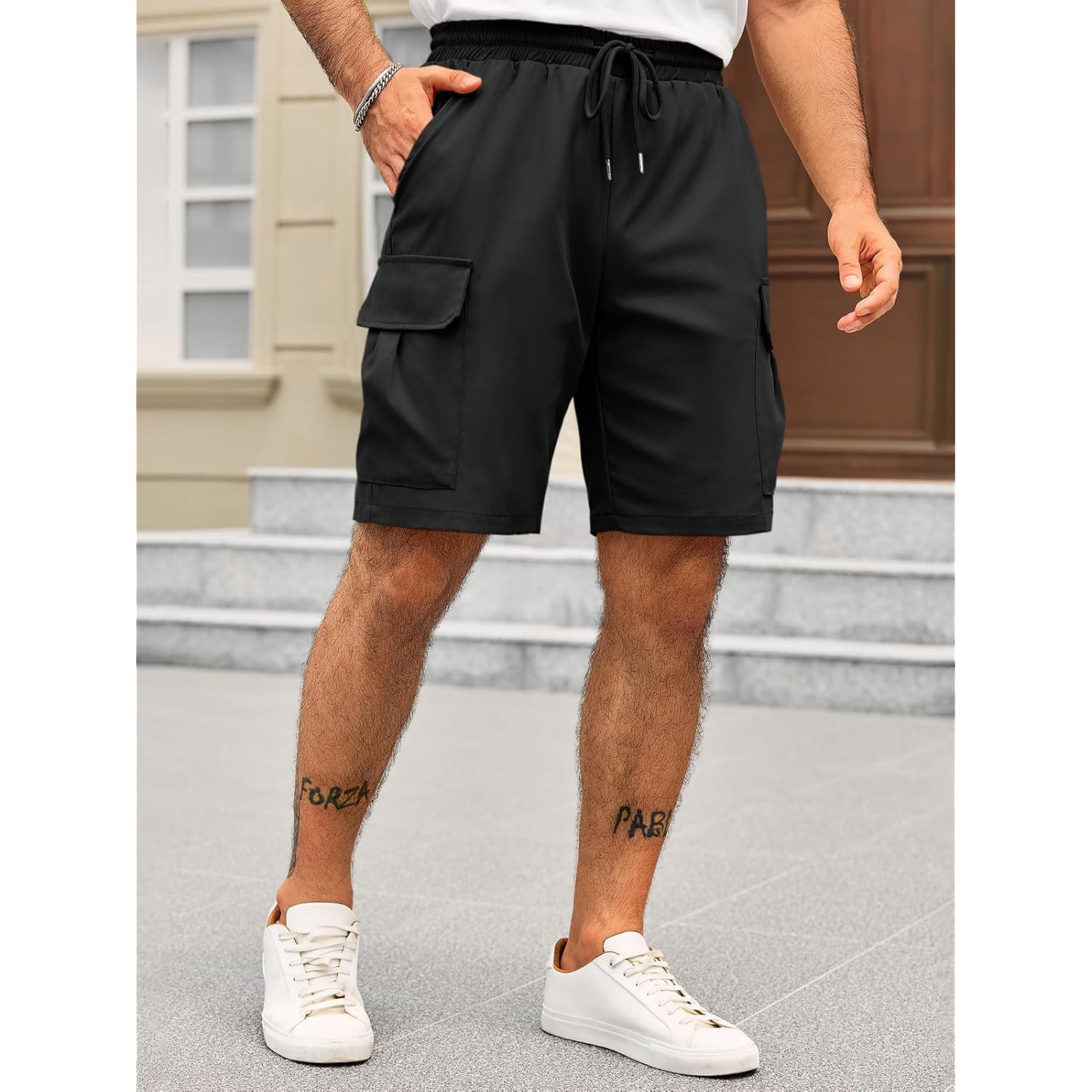 Runcati Mens Cargo Shorts Elastic Waist Drawstring Lightweight Shorts Summer Hiking Casual Shorts With Pockets No Lining
