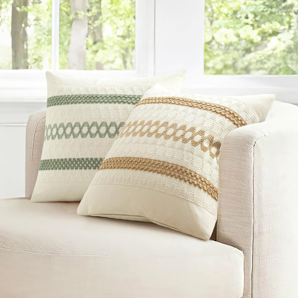 Miulee Set Of 2 Sage Green Boho Decorative Pillow Covers 18X18 Inch | Farmhouse Couch Throw Pillows Modern Summer Cotton Cushion Covers Macrame Woven Spring Decor For Bed Sofa Chair