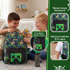 Minecraft Steve & Creeper Multicolour Backpack | Graphic Print Zip-Up Bag For Back To School | Kids Carrying Books | Unisex Kids Merch