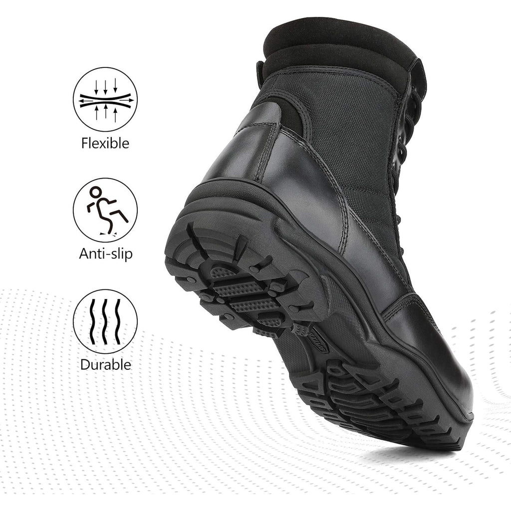 Nortiv 8 Men'S Military Tactical Work Boots Side Zipper Leather Motorcycle Combat Boots Trooper