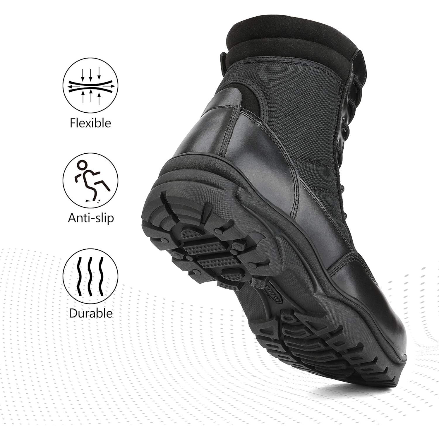 Nortiv 8 Men'S Military Tactical Work Boots Side Zipper Leather Motorcycle Combat Boots Trooper