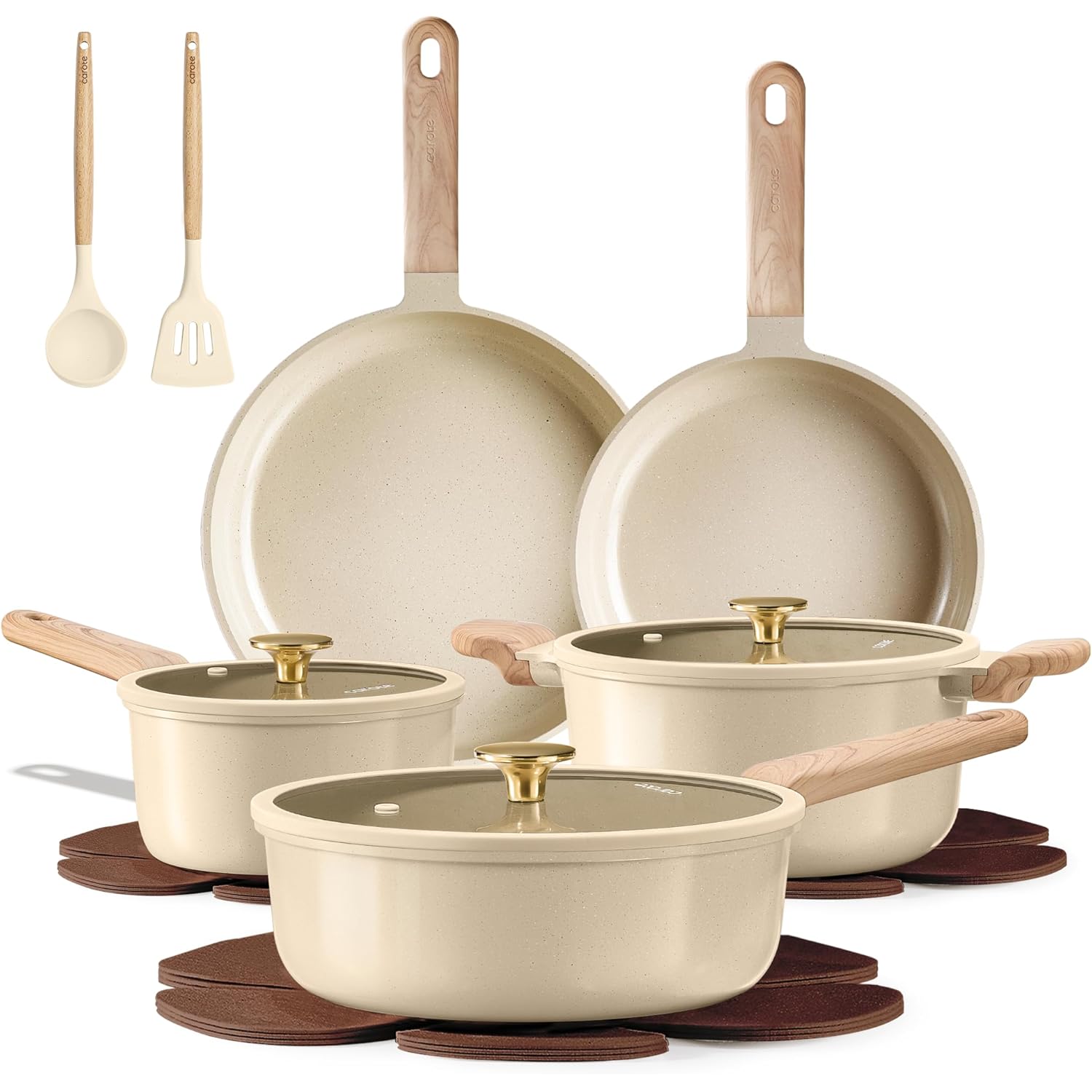 CAROTE 14Pcs Pots and Pans Set Non stick, Ceramic Cookware Set, Non-toxic Kitchen Cooking Set, PFAS and PFOA Free