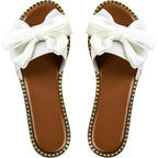 Sksshion Women'S Bow Knot Slides Open Toe Flat Sandals Summer Slip On Slippers
